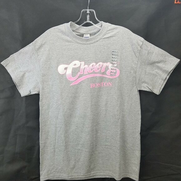 Boston Women's Cheers TV Series Graphic T-Shirt Size M Gray Pink Logo Casual NWT - Picture 1 of 5
